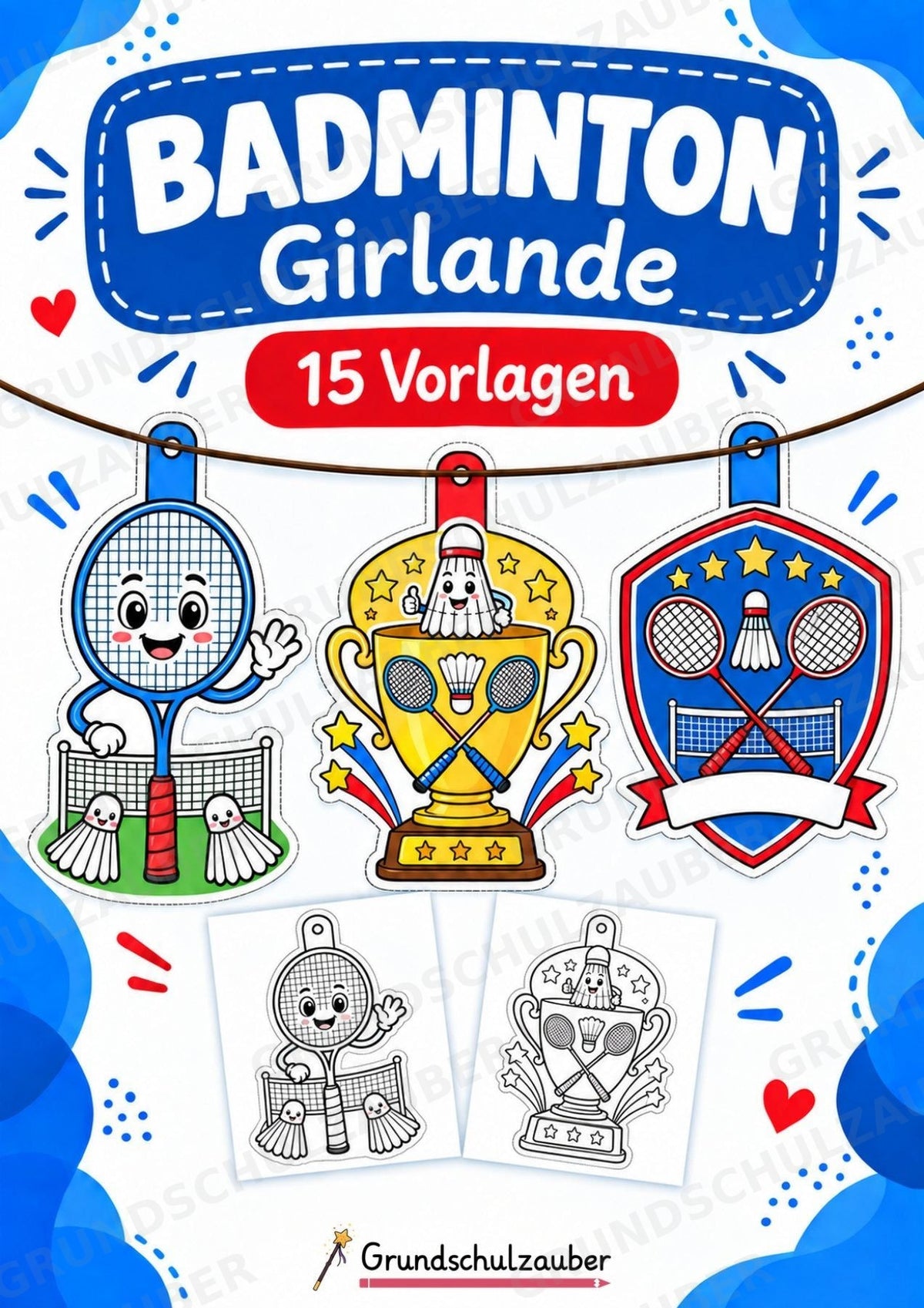 Badminton Girlande Fensterdeko Basteln Ausmalbild Ausschneiden 15 Vorlagen – Cover