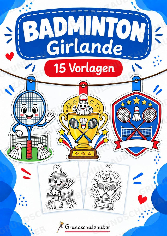 Badminton Girlande Fensterdeko Basteln Ausmalbild Ausschneiden 15 Vorlagen – Cover