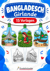 Bangladesch Girlande Fensterdeko Basteln Ausmalbild Ausschneiden 15 Vorlagen – Cover