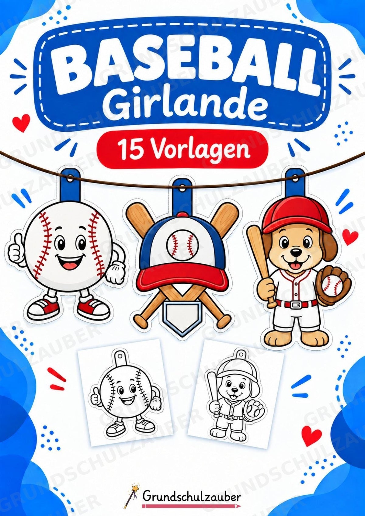 Baseball Girlande Fensterdeko Basteln Ausmalbild Ausschneiden 15 Vorlagen – Cover