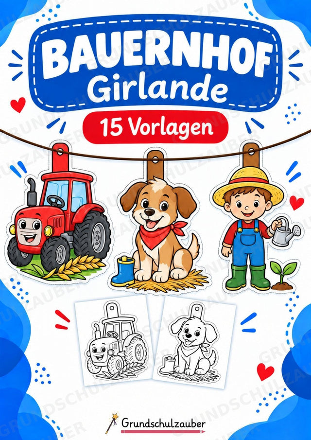 Bauernhof Girlande Fensterdeko Basteln Ausmalbild Ausschneiden 15 Vorlagen – Cover