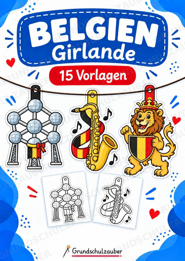 Belgien Girlande Fensterdeko Basteln Ausmalbild Ausschneiden 15 Vorlagen – Cover