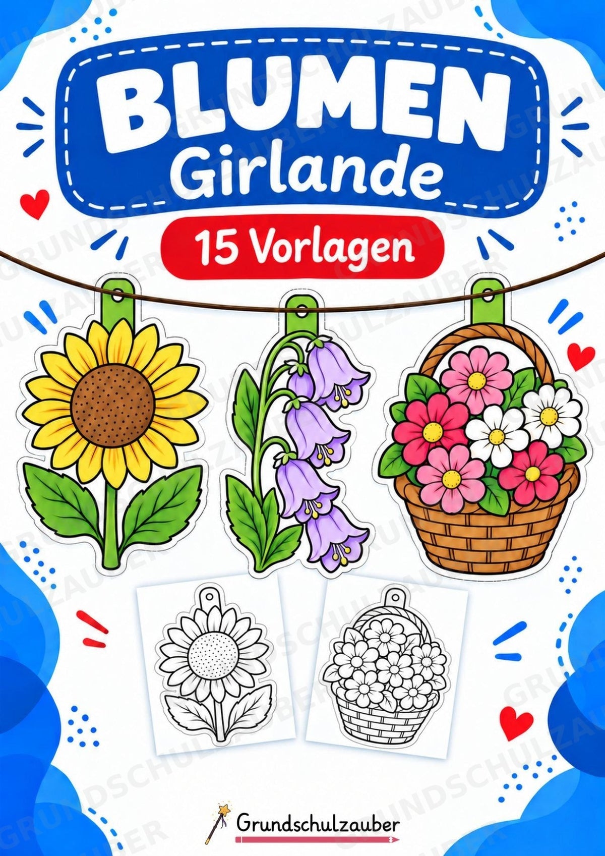 Blumen Girlande Fensterdeko Basteln Ausmalbild Ausschneiden 15 Vorlagen – Cover