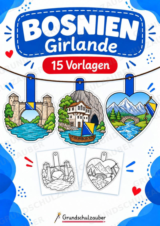 Bosnien Girlande Fensterdeko Basteln Ausmalbild Ausschneiden 15 Vorlagen – Cover