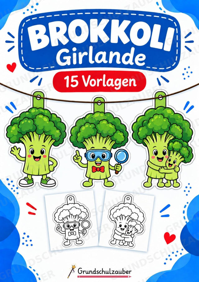 Brokkoli Girlande Fensterdeko Basteln Ausmalbild Ausschneiden 15 Vorlagen – Cover