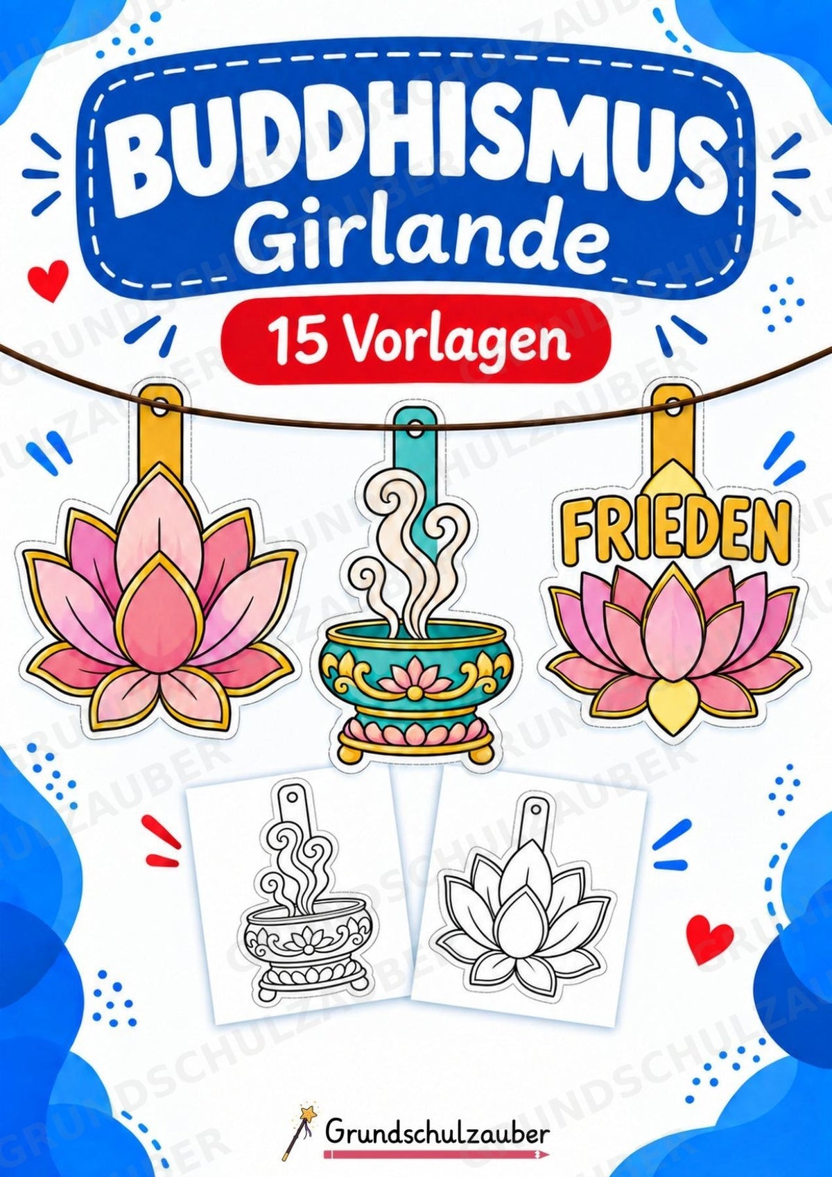 Buddhismus Girlande Fensterdeko Basteln Ausmalbild Ausschneiden 15 Vorlagen – Cover