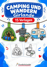 Camping und Wandern Girlande Fensterdeko Basteln Ausmalbild Ausschneiden 15 Vorlagen – Cover