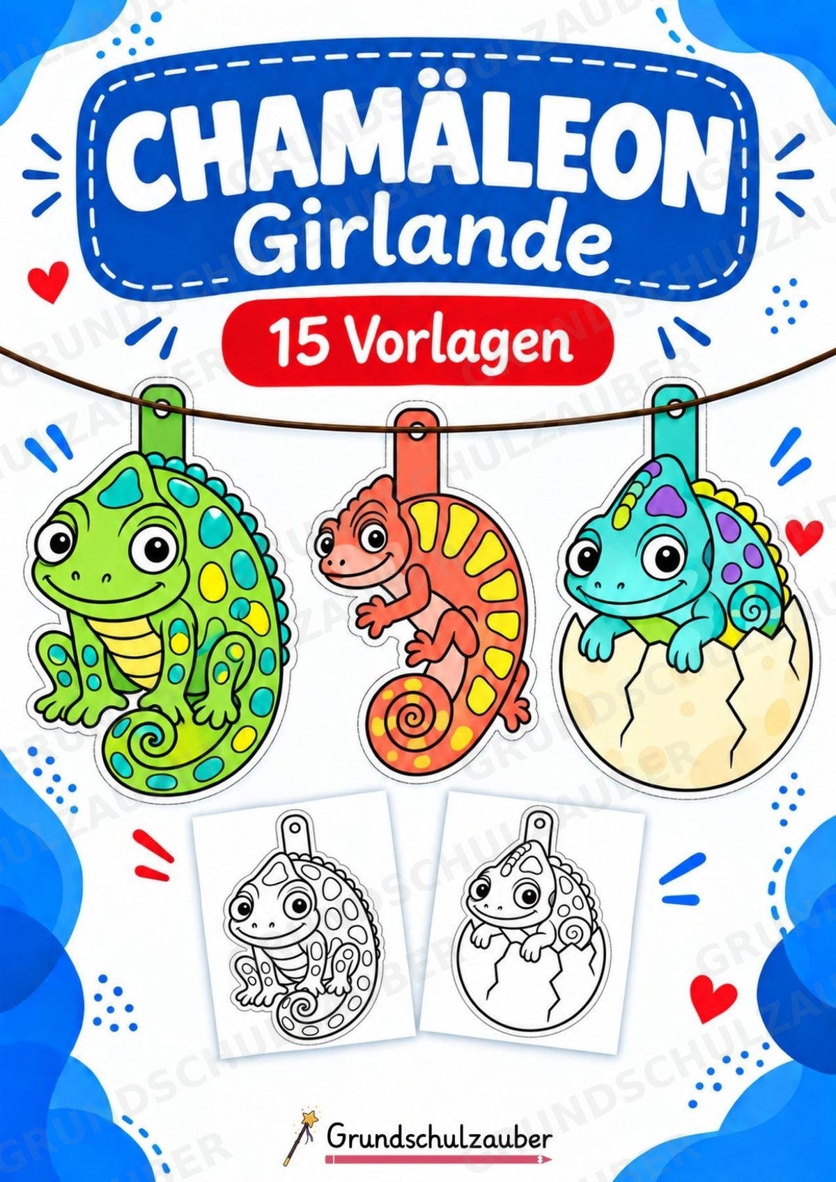 Chamäleon Girlande Fensterdeko Basteln Ausmalbild Ausschneiden 15 Vorlagen – Cover