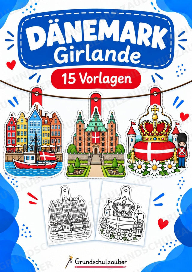 Dänemark Girlande Fensterdeko Basteln Ausmalbild Ausschneiden 15 Vorlagen – Cover