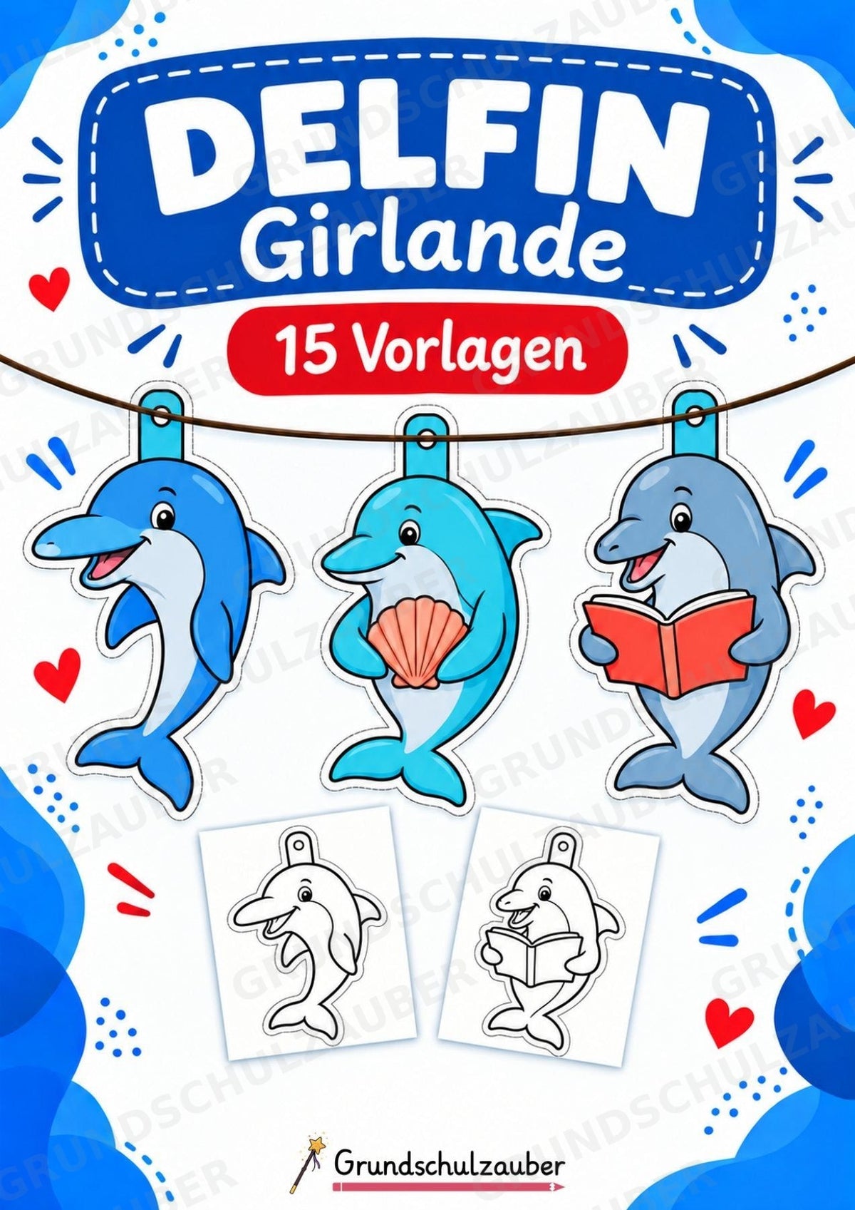 Delfin Girlande Fensterdeko Basteln Ausmalbild Ausschneiden 15 Vorlagen – Cover