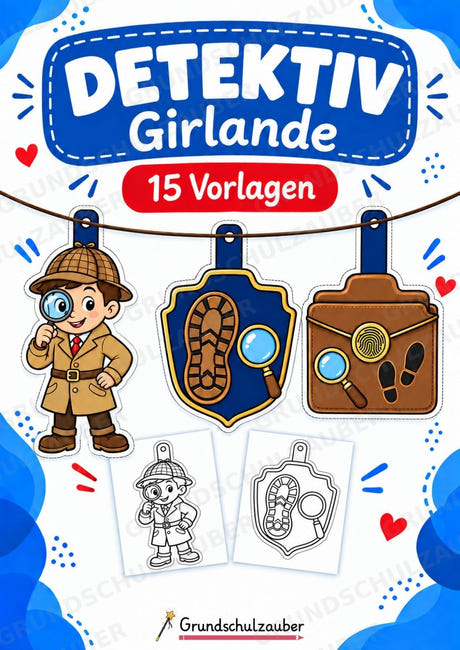 Detektiv Girlande Fensterdeko Basteln Ausmalbild Ausschneiden 15 Vorlagen – Cover