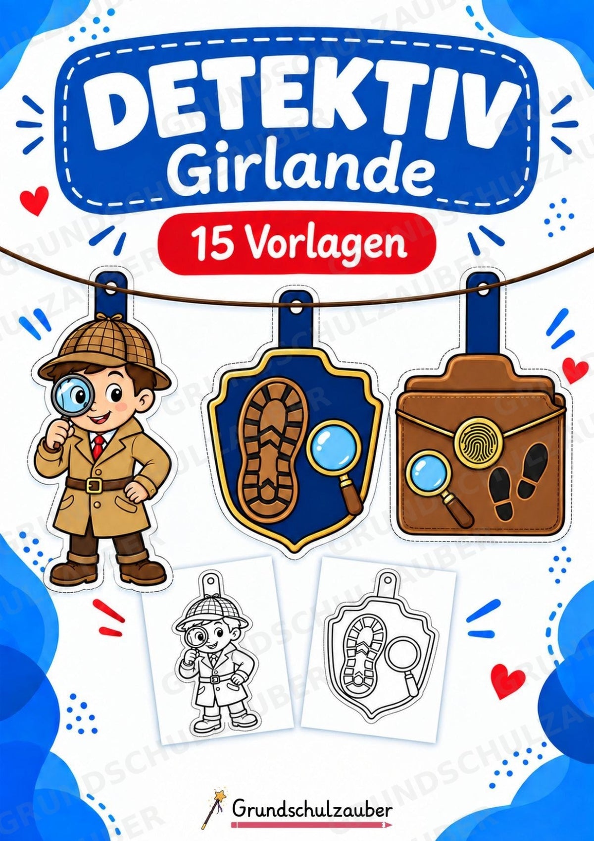 Detektiv Girlande Fensterdeko Basteln Ausmalbild Ausschneiden 15 Vorlagen – Cover