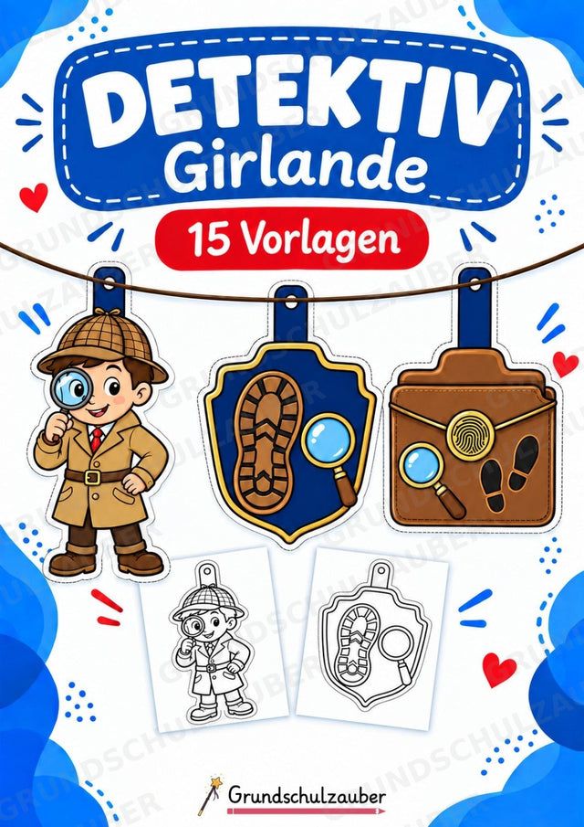 Detektiv Girlande Fensterdeko Basteln Ausmalbild Ausschneiden 15 Vorlagen – Cover