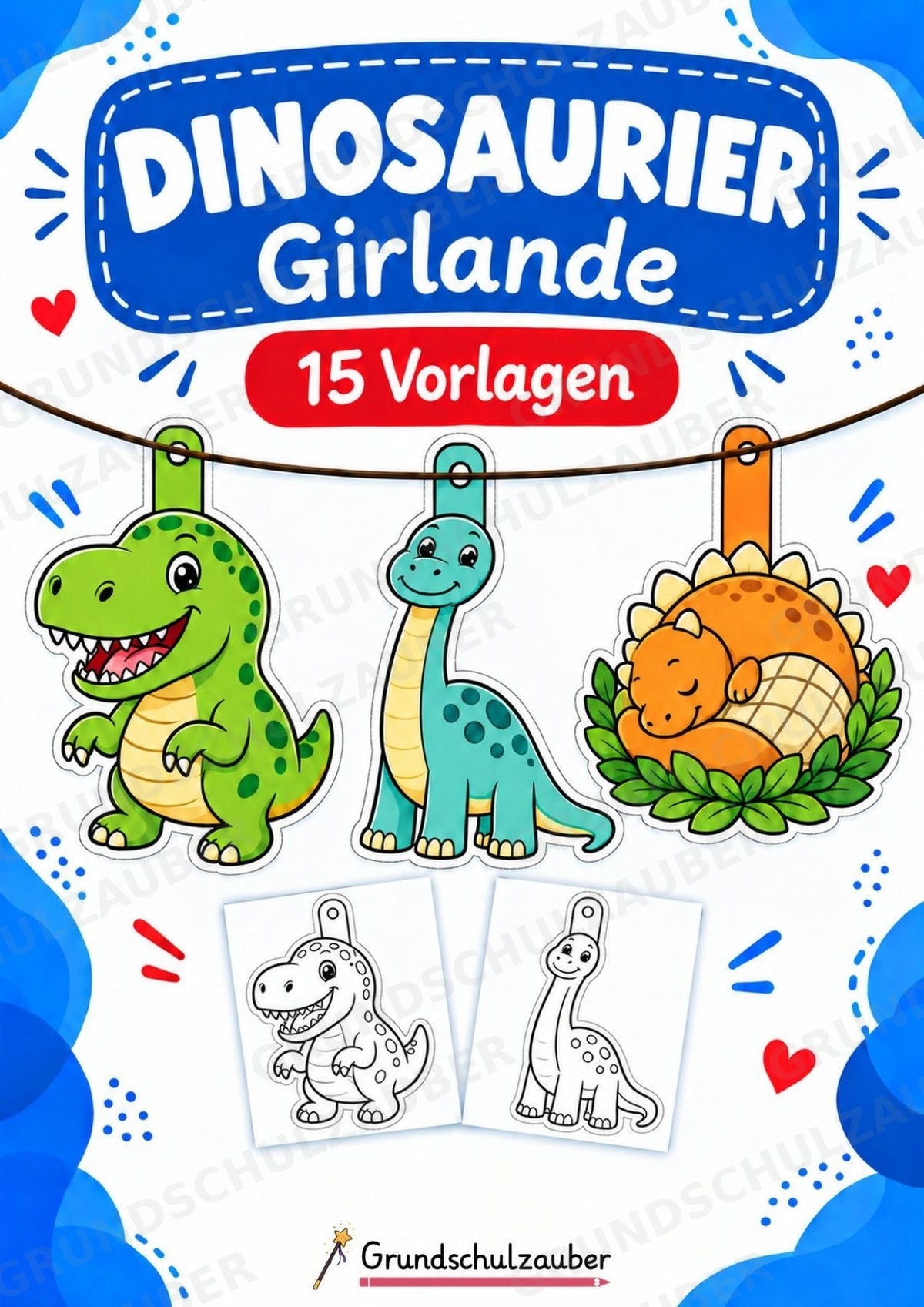 Dinosaurier Girlande Fensterdeko Basteln Ausmalbild Ausschneiden 15 Vorlagen – Cover