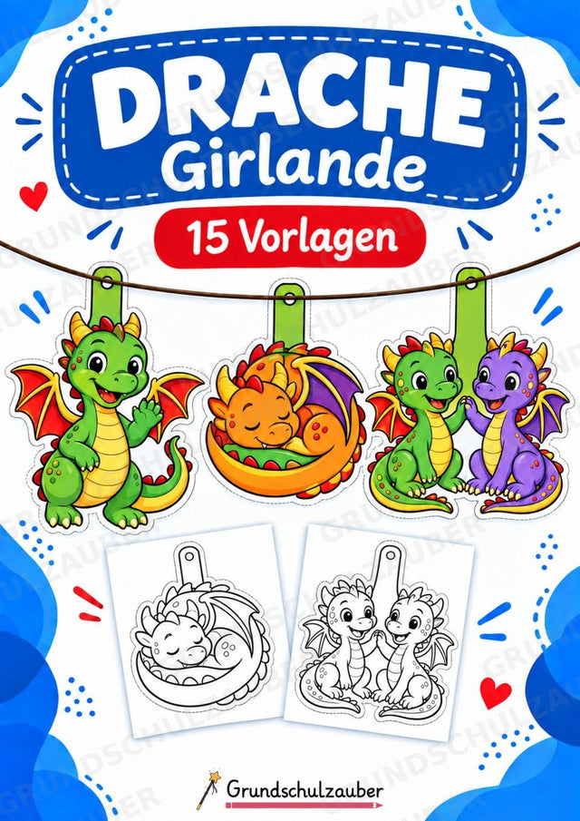 Drache Girlande Fensterdeko Basteln Ausmalbild Ausschneiden 15 Vorlagen – Cover