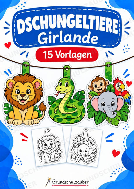 Dschungeltiere Girlande Fensterdeko Basteln Ausmalbild Ausschneiden 15 Vorlagen – Cover