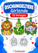 Dschungeltiere Girlande Fensterdeko Basteln Ausmalbild Ausschneiden 15 Vorlagen – Cover