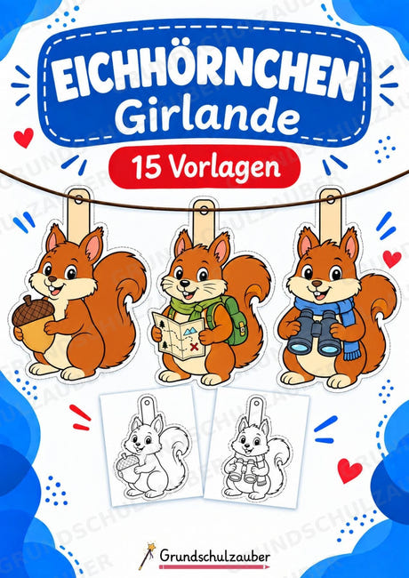 Eichhörnchen – Fensterdeko – Basteln – Ausmalbild – Ausschneiden – 15 Vorlagen – Cover
