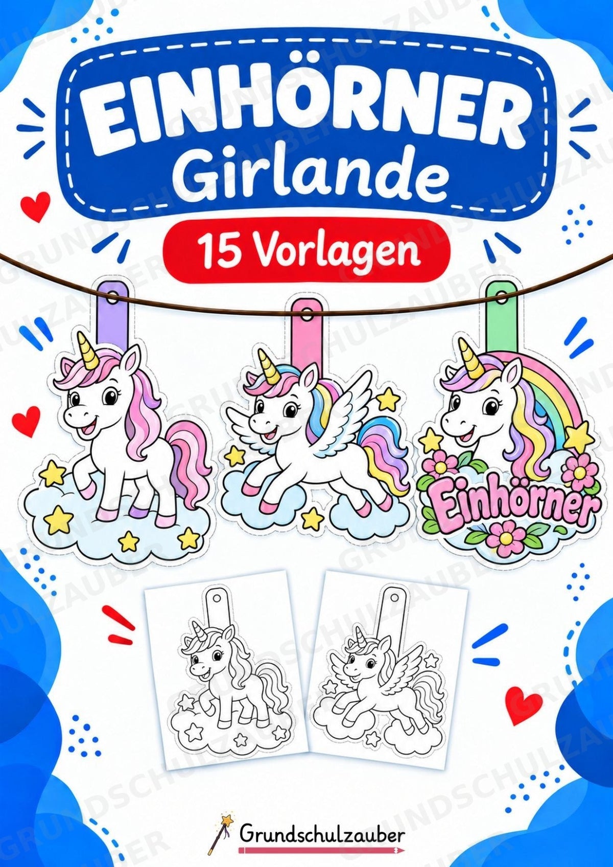 Einhörner – Fensterdeko – Basteln – Ausmalbild – Ausschneiden – 15 Vorlagen – Cover