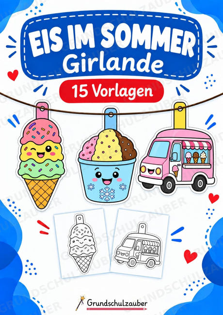 Eis im Sommer – Fensterdeko – Basteln – Ausmalbild – Ausschneiden – 15 Vorlagen – Cover