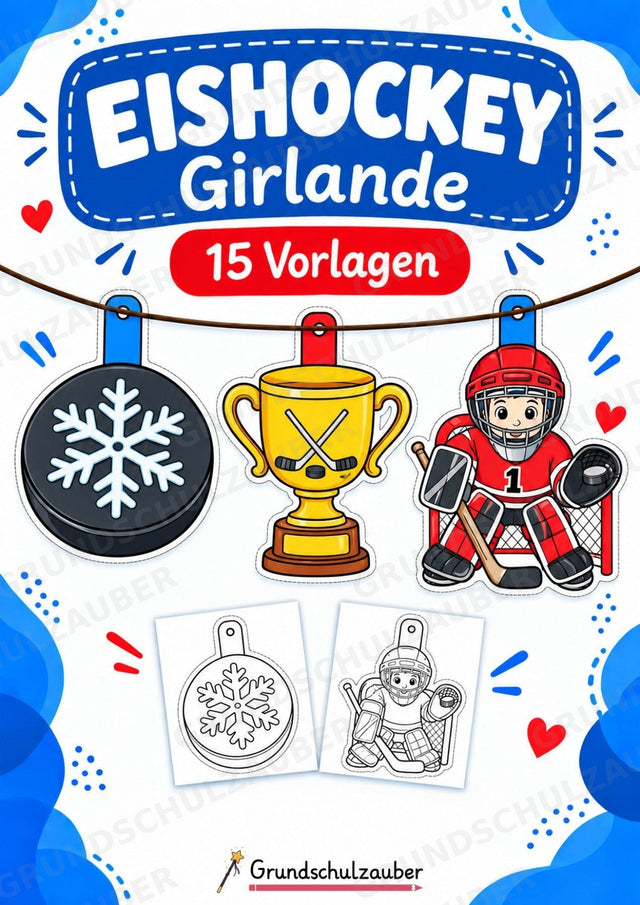 Eishockey – Fensterdeko – Basteln – Ausmalbild – Ausschneiden – 15 Vorlagen – Cover