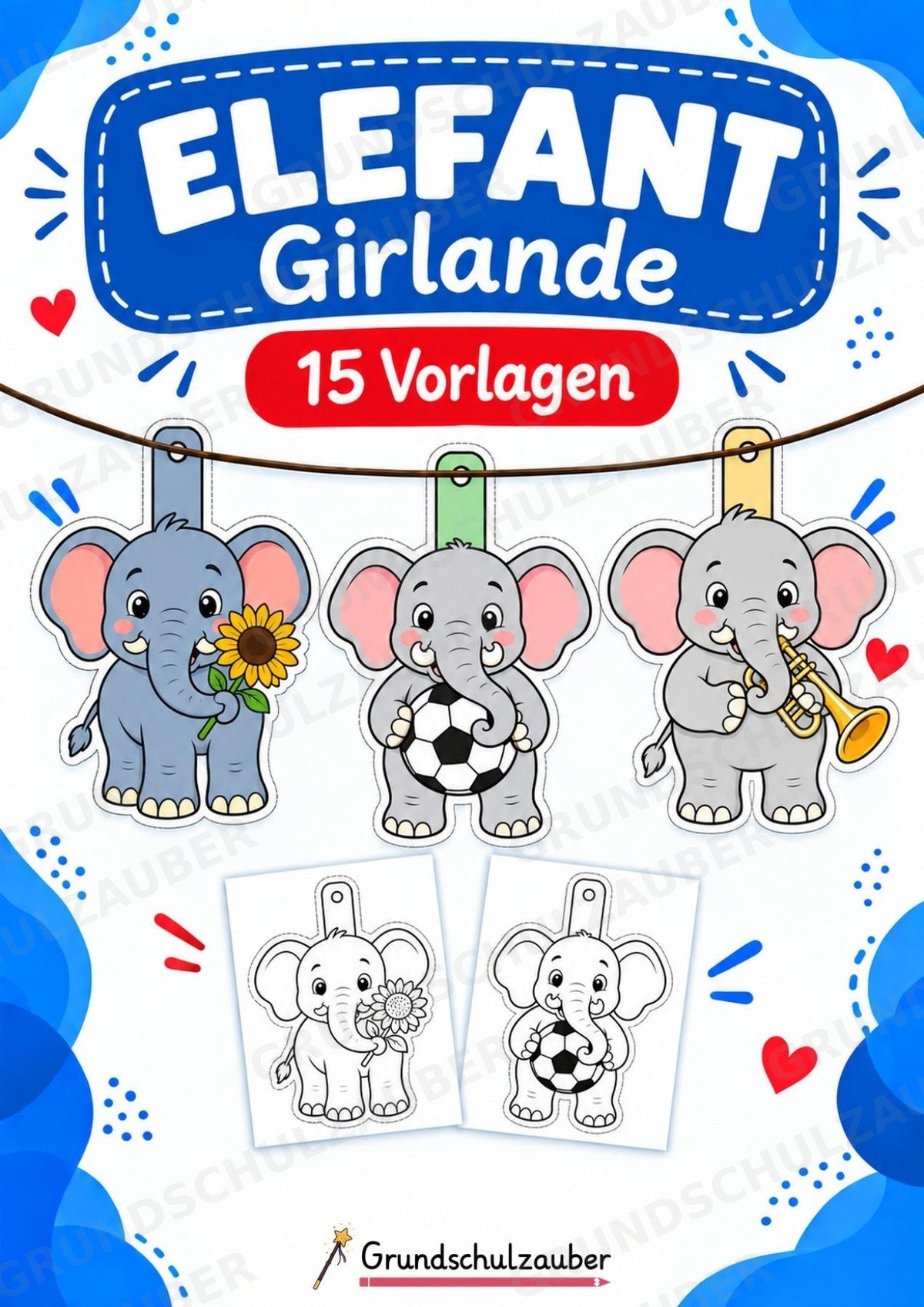 Elefant – Fensterdeko – Basteln – Ausmalbild – Ausschneiden – 15 Vorlagen – Cover