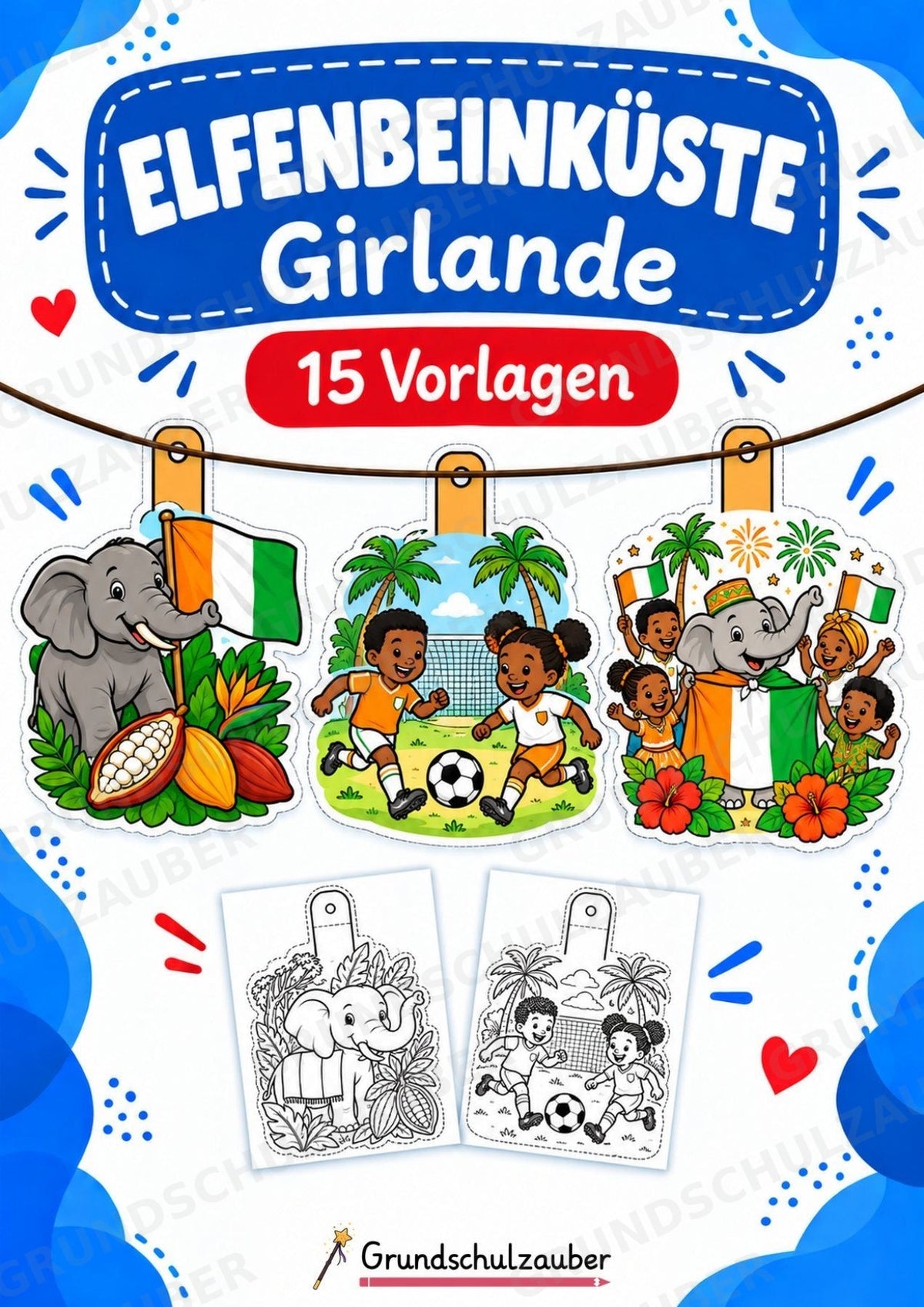 Elfenbeinküste – Fensterdeko – Basteln – Ausmalbild – Ausschneiden – 15 Vorlagen – Cover