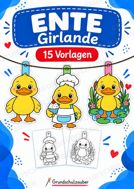 Ente – Fensterdeko – Basteln – Ausmalbild – Ausschneiden – 15 Vorlagen – Cover
