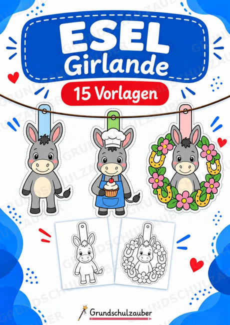 Esel – Fensterdeko – Basteln – Ausmalbild – Ausschneiden – 15 Vorlagen – Cover
