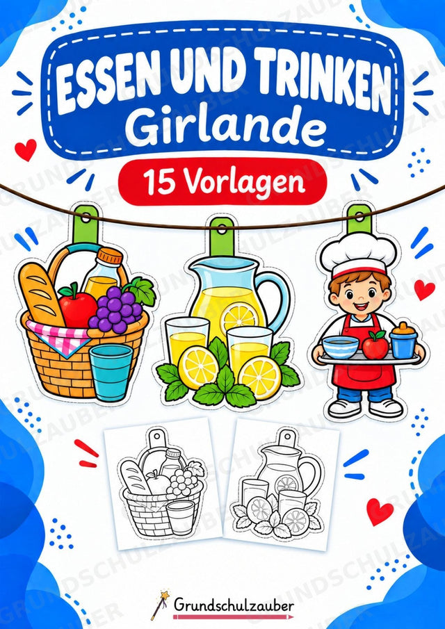 Essen und Trinken – Fensterdeko – Basteln – Ausmalbild – Ausschneiden – 15 Vorlagen – Cover