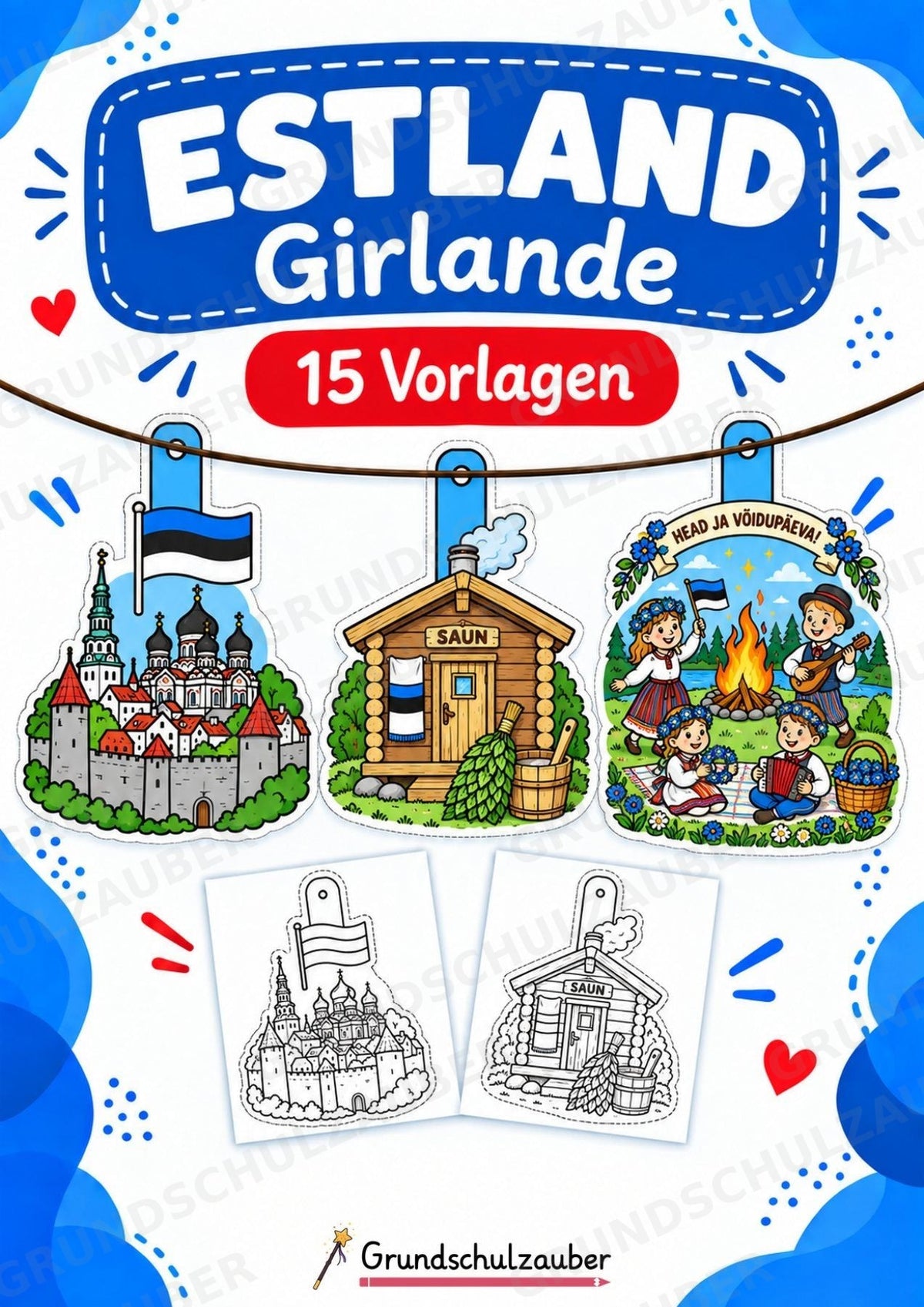 Estland – Fensterdeko – Basteln – Ausmalbild – Ausschneiden – 15 Vorlagen – Cover