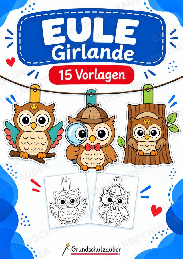 Eule – Fensterdeko – Basteln – Ausmalbild – Ausschneiden – 15 Vorlagen – Cover