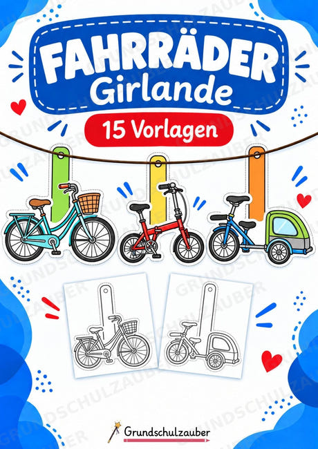Fahrräder – Fensterdeko – Basteln – Ausmalbild – Ausschneiden – 15 Vorlagen – Cover