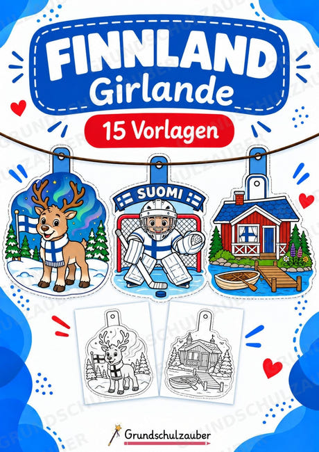 Finnland – Fensterdeko – Basteln – Ausmalbild – Ausschneiden – 15 Vorlagen – Cover