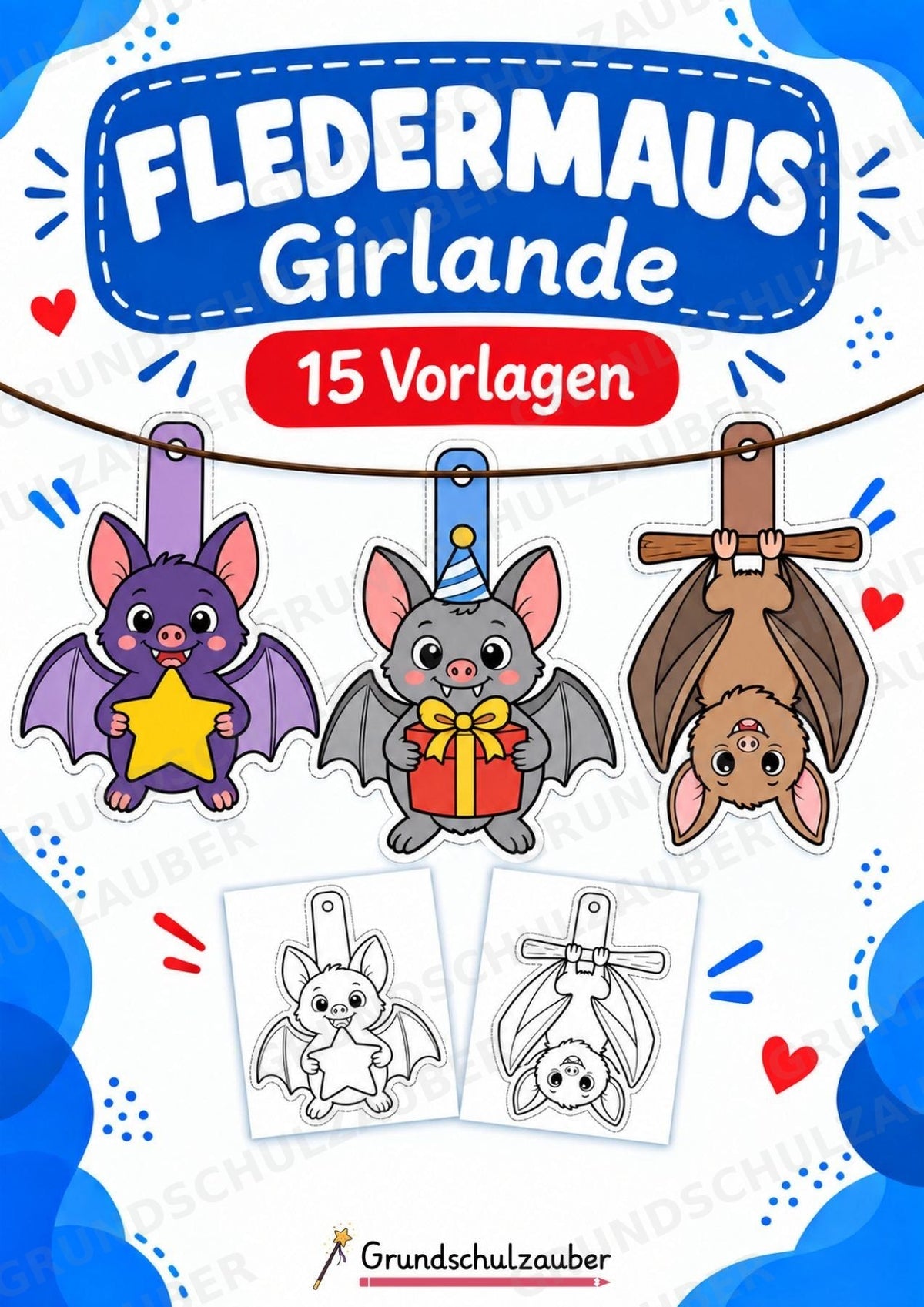 Fledermaus – Fensterdeko – Basteln – Ausmalbild – Ausschneiden – 15 Vorlagen – Cover
