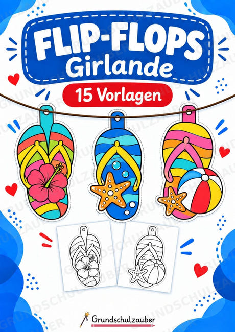 Flip Flops – Fensterdeko – Basteln – Ausmalbild – Ausschneiden – 15 Vorlagen – Cover