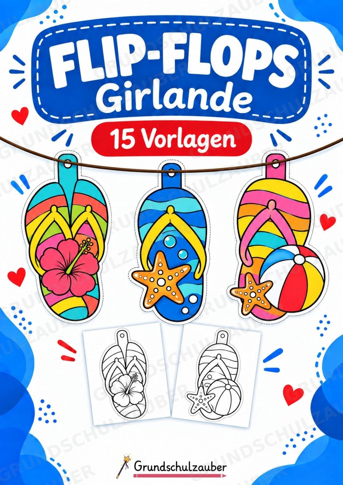 Flip Flops – Fensterdeko – Basteln – Ausmalbild – Ausschneiden – 15 Vorlagen – Cover