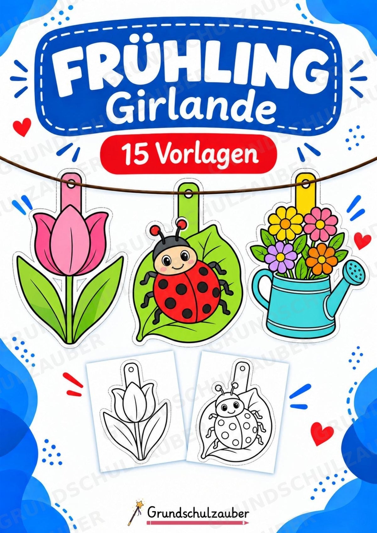 Frühling – Fensterdeko – Basteln – Ausmalbild – Ausschneiden – 15 Vorlagen – Cover