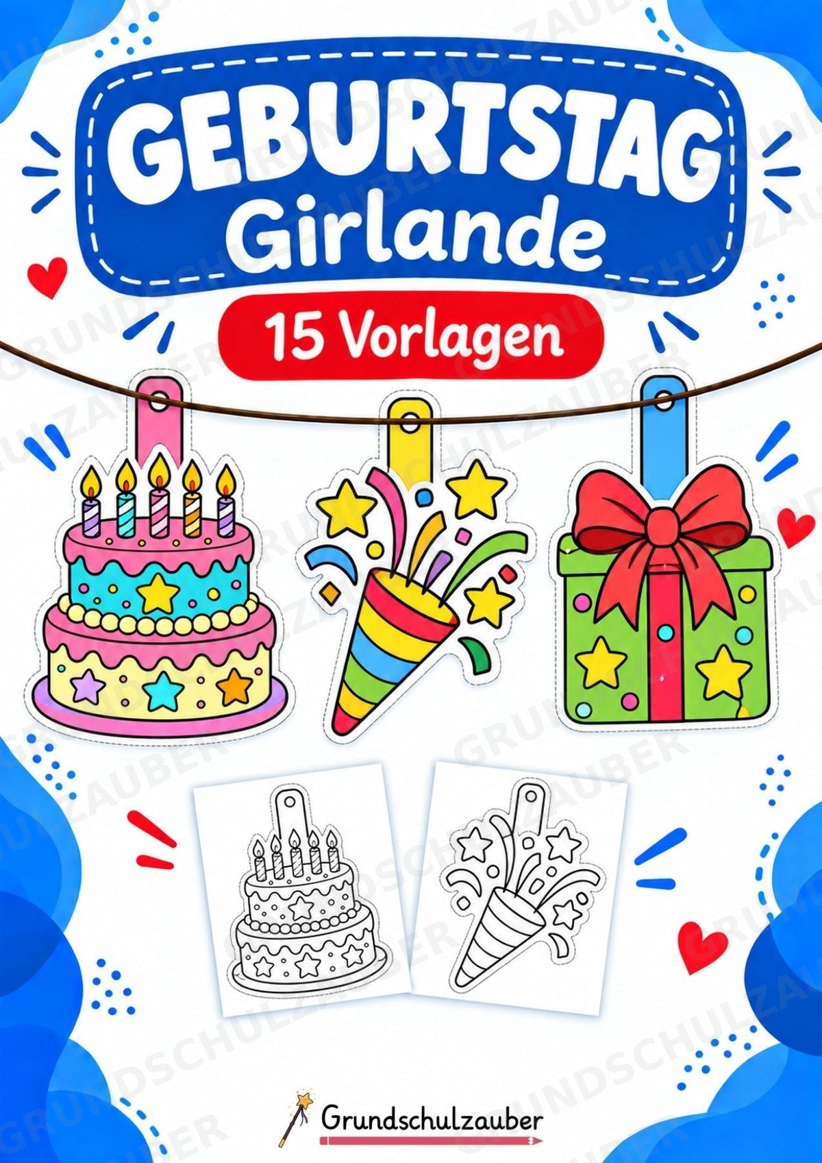 Geburtstag – Fensterdeko – Basteln – Ausmalbild – Ausschneiden – 15 Vorlagen – Cover