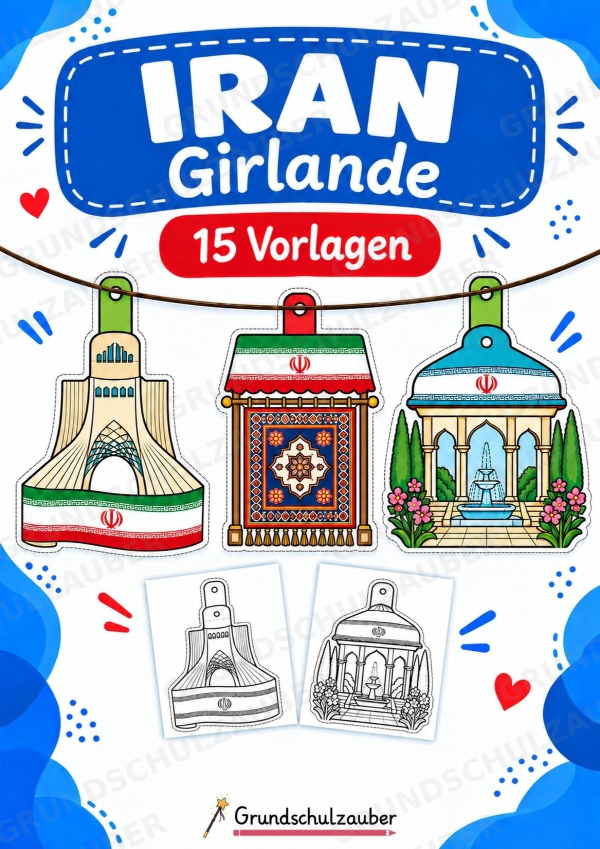 Iran – Fensterdeko – Basteln – Ausmalbild – Ausschneiden – 15 Vorlagen – Cover