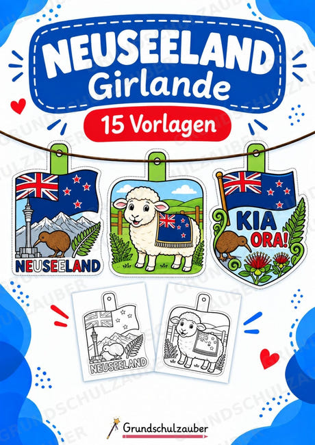 Neuseeland – Fensterdeko – Basteln – Ausmalbild – Ausschneiden – 15 Vorlagen – Cover