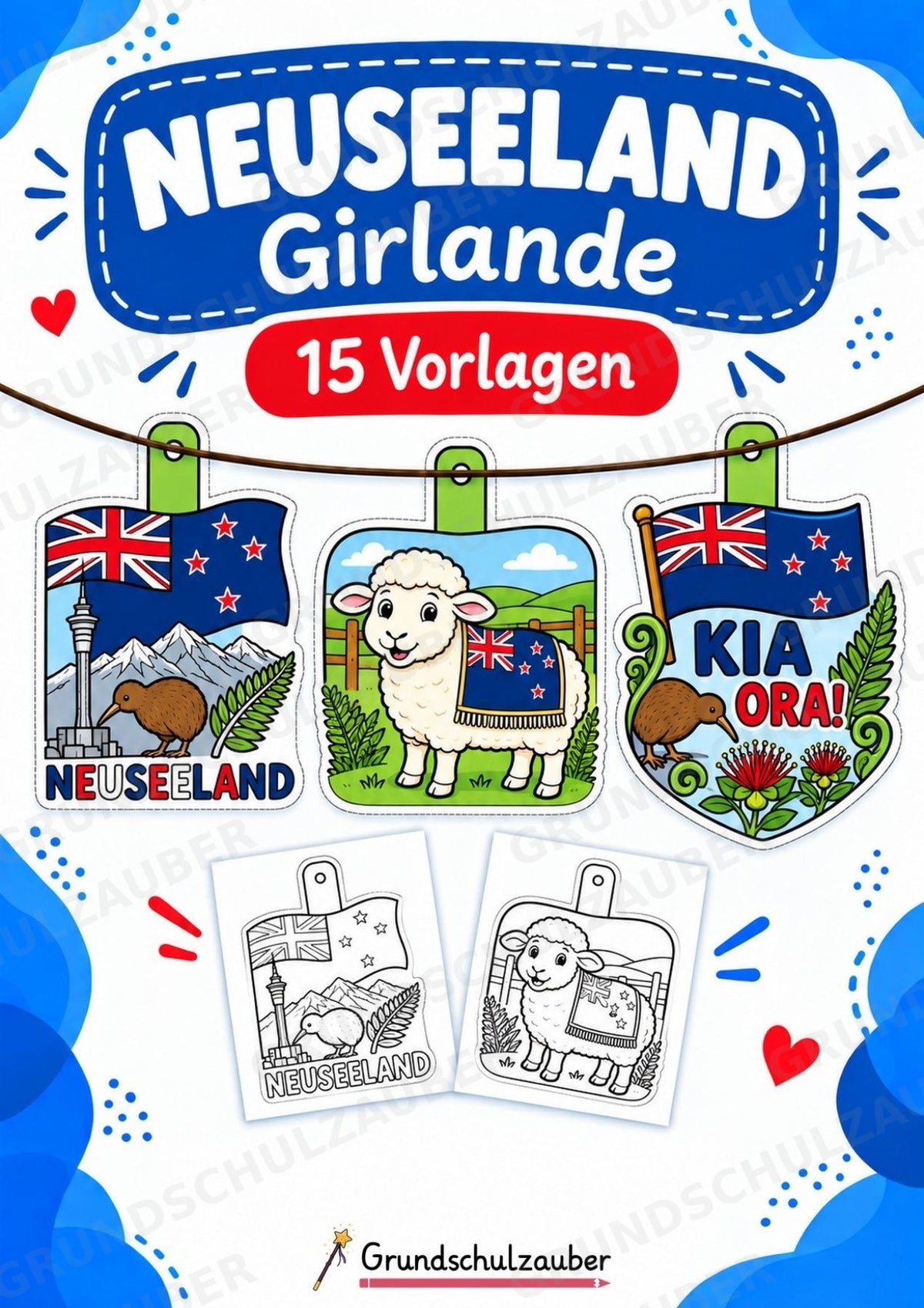 Neuseeland – Fensterdeko – Basteln – Ausmalbild – Ausschneiden – 15 Vorlagen – Cover