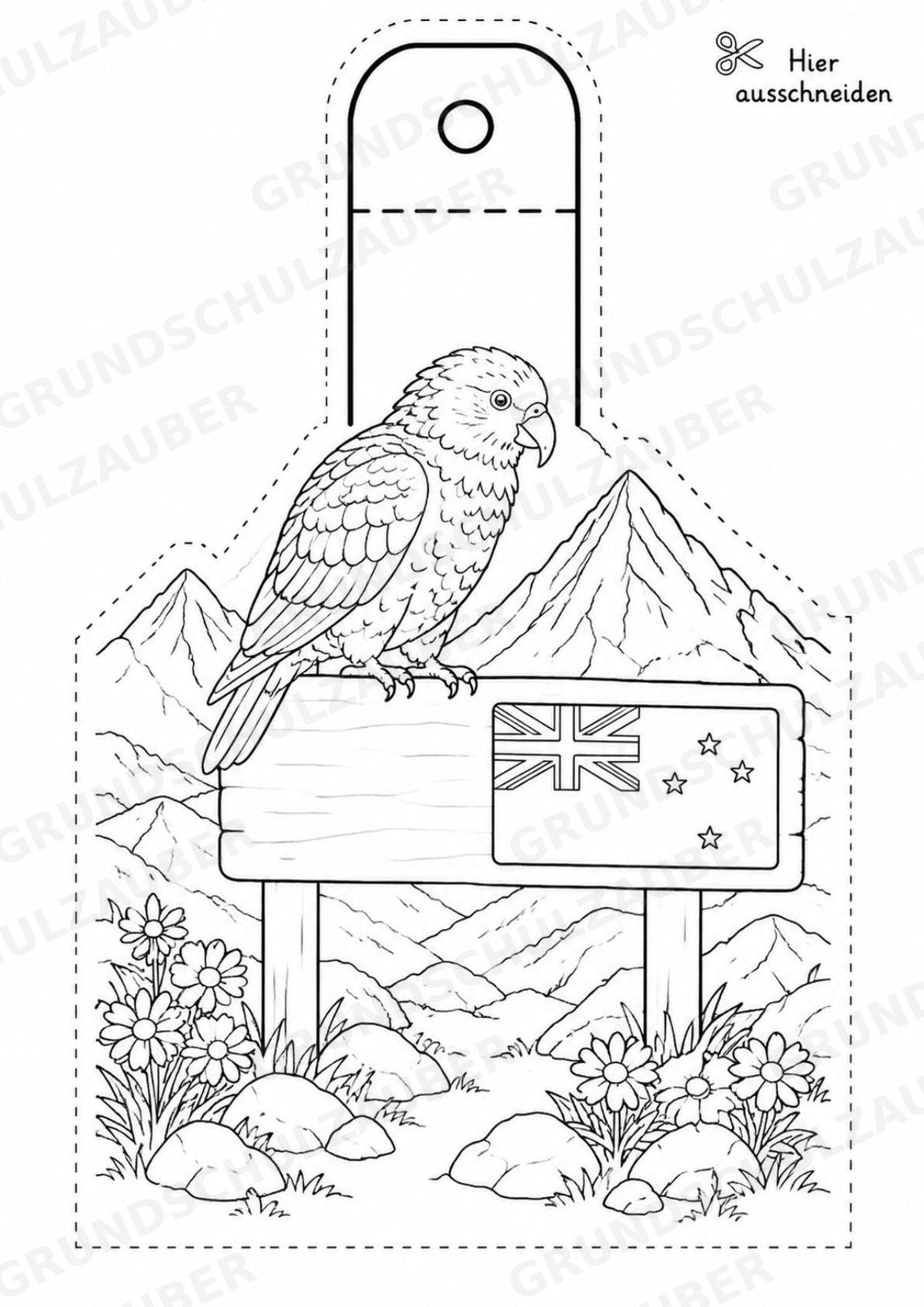 Neuseeland – Fensterdeko – Basteln – Ausmalbild – Ausschneiden – 15 Vorlagen – Materialseite 10