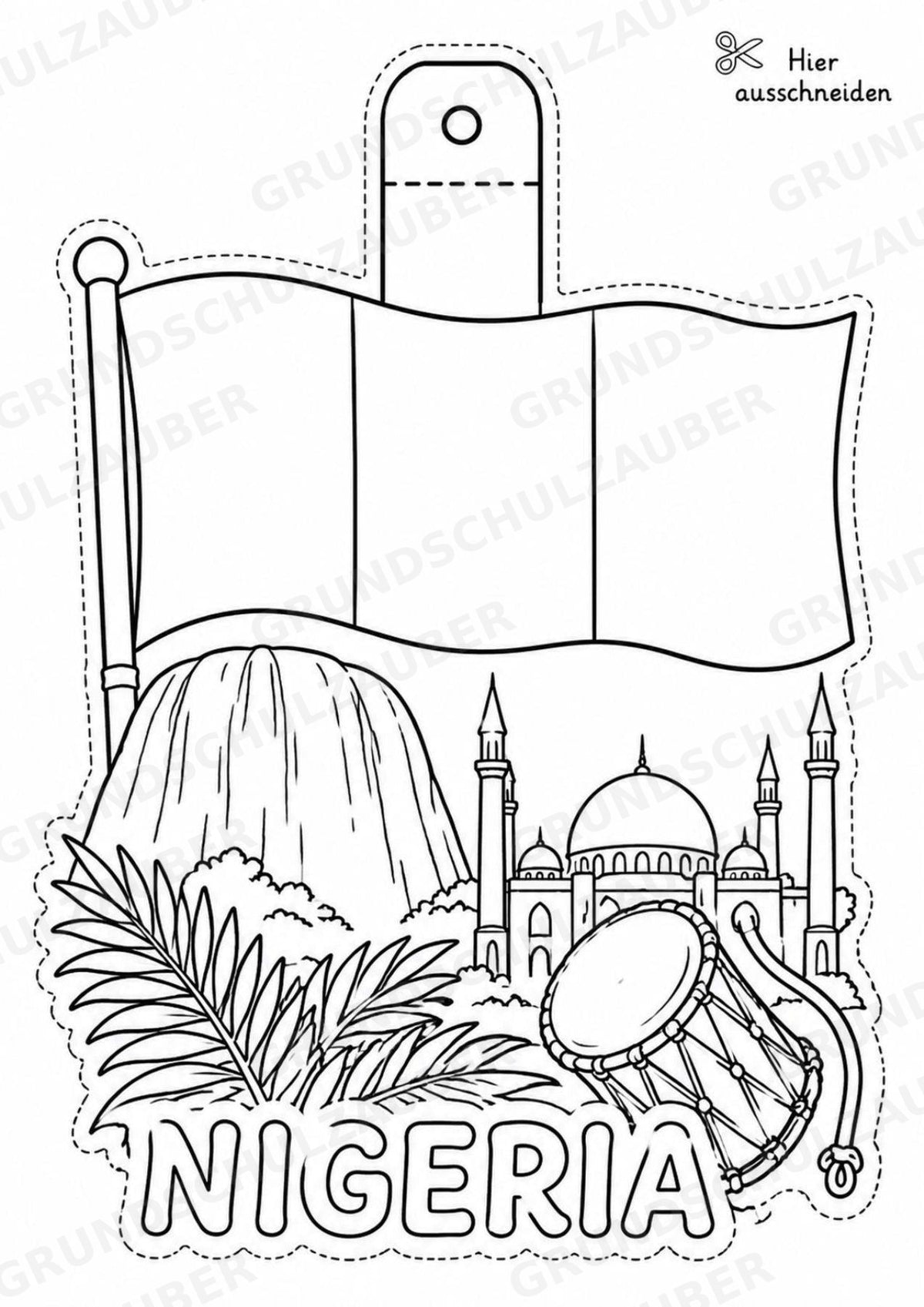 Nigeria – Fensterdeko – Basteln – Ausmalbild – Ausschneiden – 15 Vorlagen – Materialseite 2