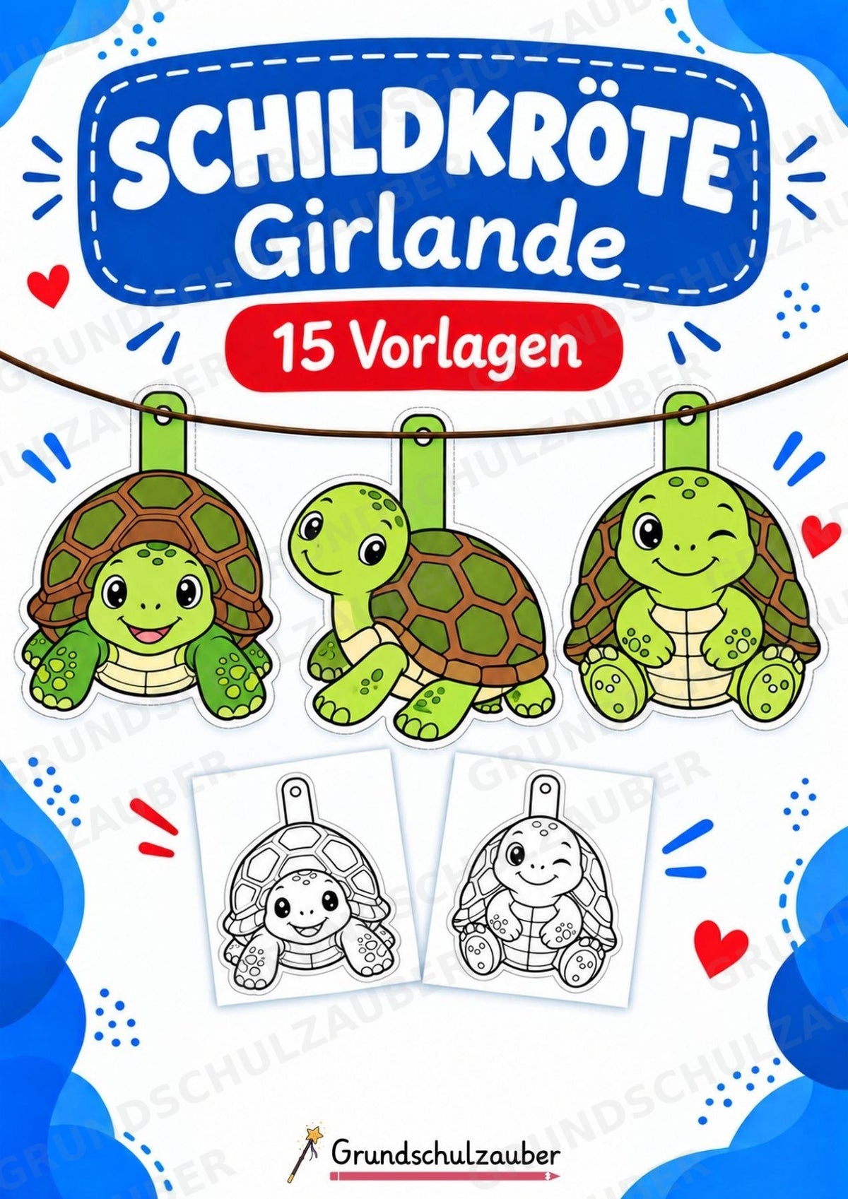 Schildkröte – Fensterdeko – Basteln – Ausmalbild – Ausschneiden – 15 Vorlagen – Cover