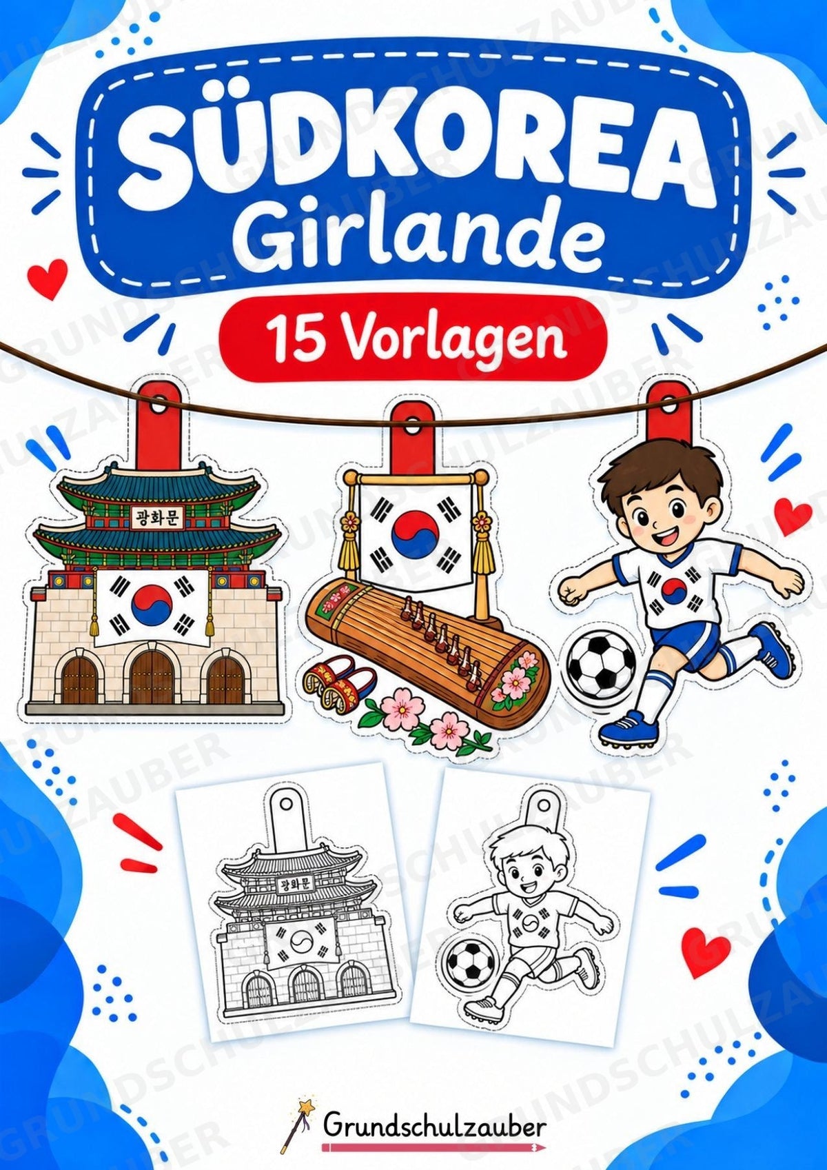 Südkorea – Fensterdeko – Basteln – Ausmalbild – Ausschneiden – 15 Vorlagen – Cover