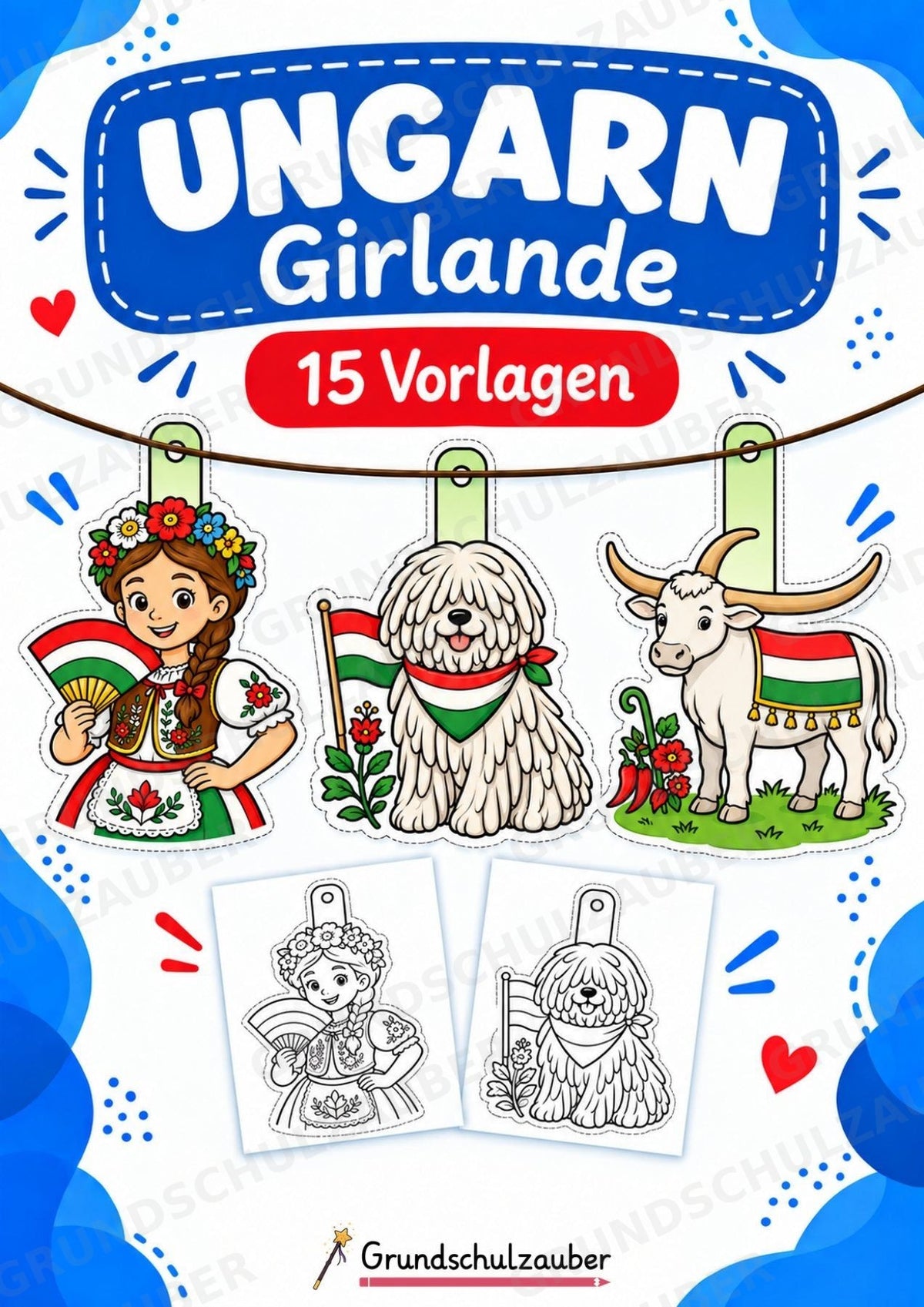 Ungarn – Fensterdeko – Basteln – Ausmalbild – Ausschneiden – 15 Vorlagen – Cover