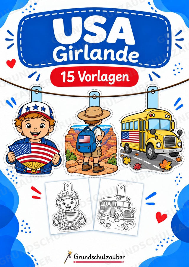 USA – Fensterdeko – Basteln – Ausmalbild – Ausschneiden – 15 Vorlagen – Cover