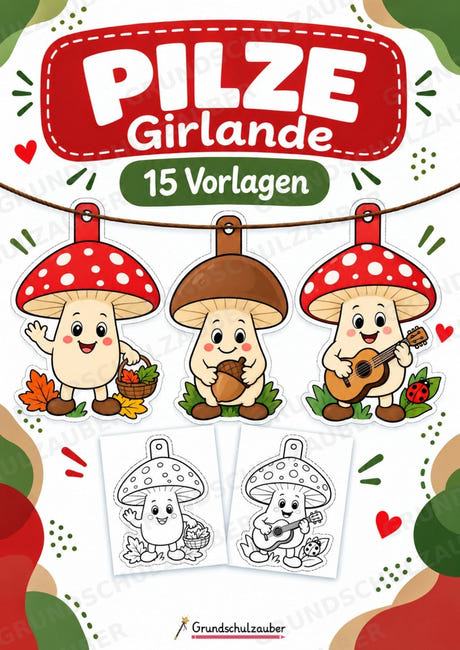 Pilze – Fensterdeko – Basteln – Ausmalbild – Ausschneiden – 15 Vorlagen – Cover