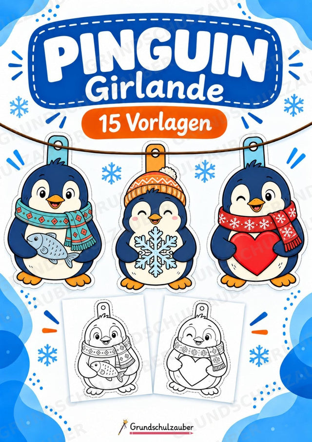 Pinguin – Fensterdeko – Basteln – Ausmalbild – Ausschneiden – 15 Vorlagen – Cover